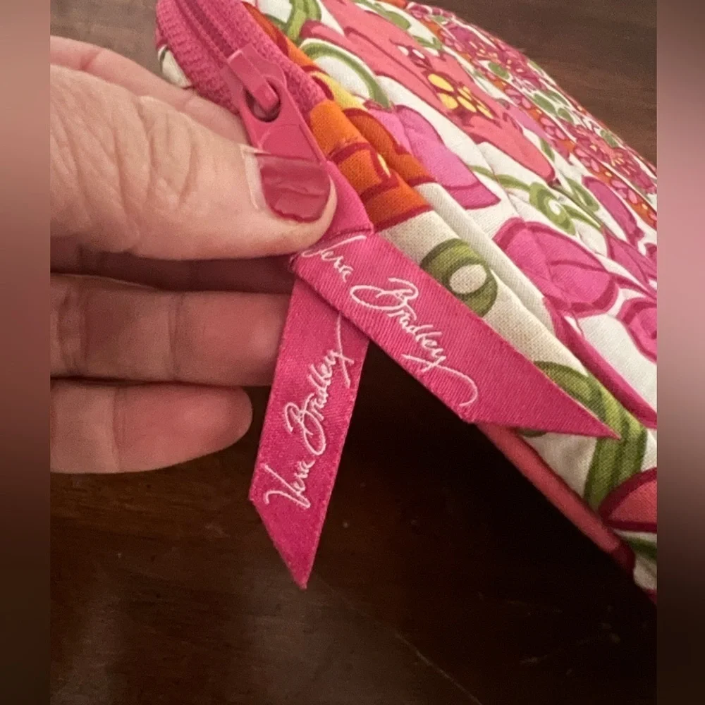Vera Bradley Pink and Green Floral Quilted Pouch